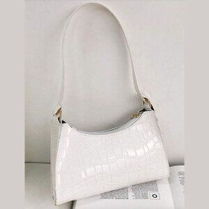 Shein White Faux Patent Leather Crocodile Embossed Shoulder Bag